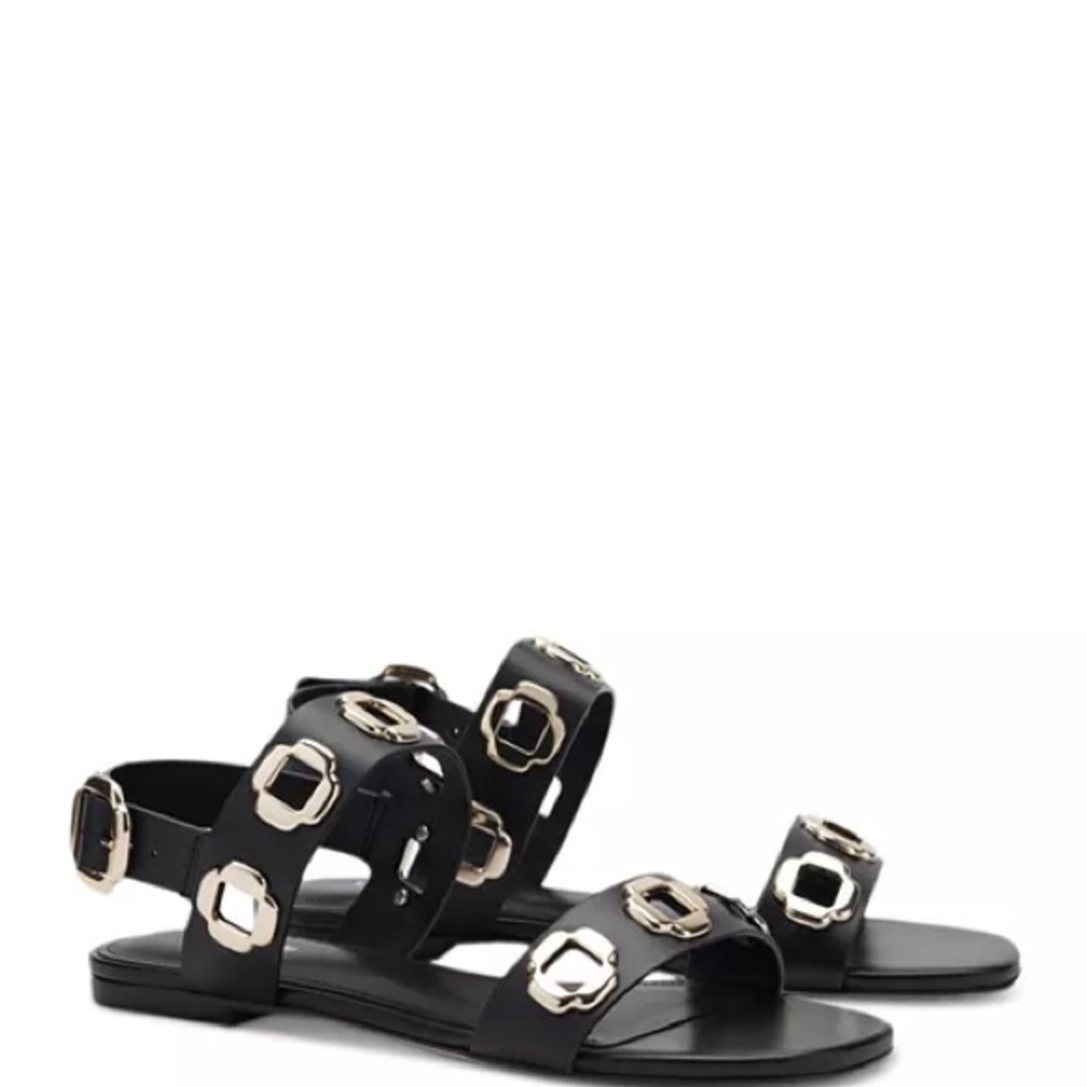 Larroude Milan Flat Sandal In Black Leather
